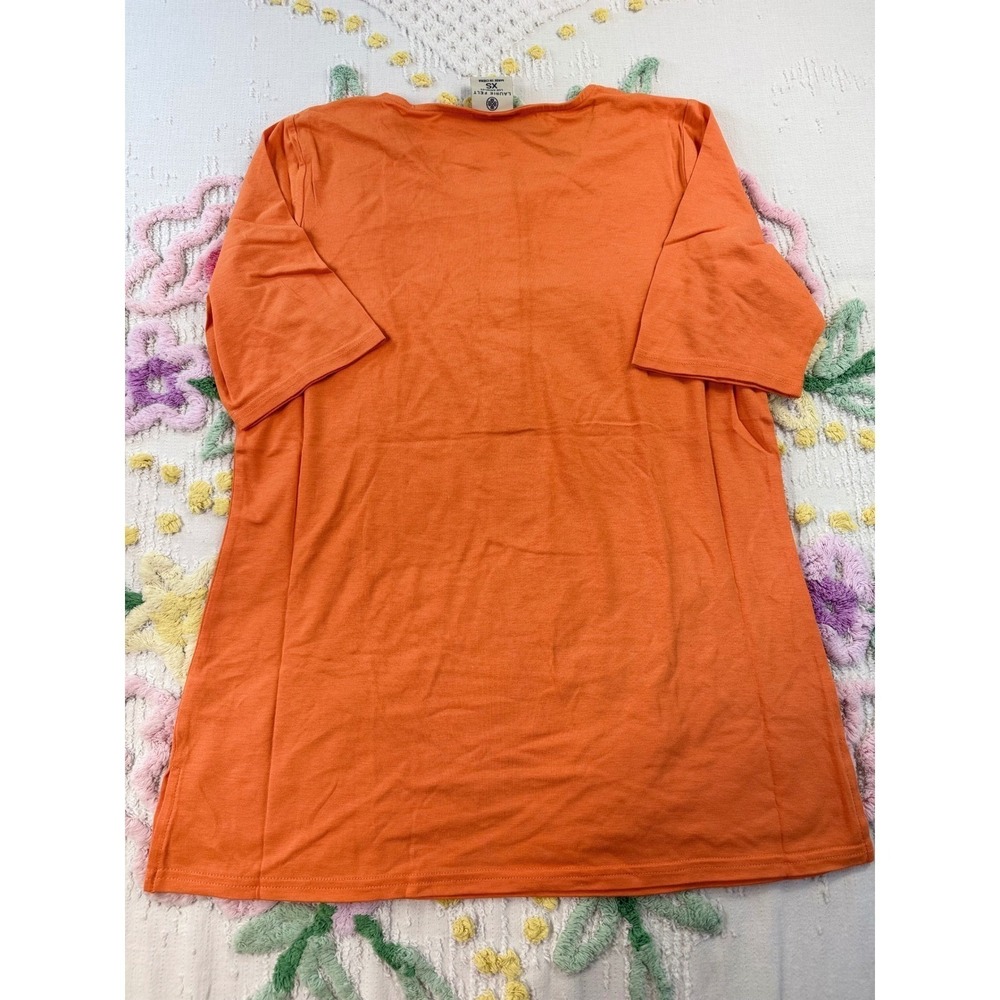 Laurie Felt Tangerine Orange Bamboo Cotton Henley Top A601119 XS - Picture 7 of 9